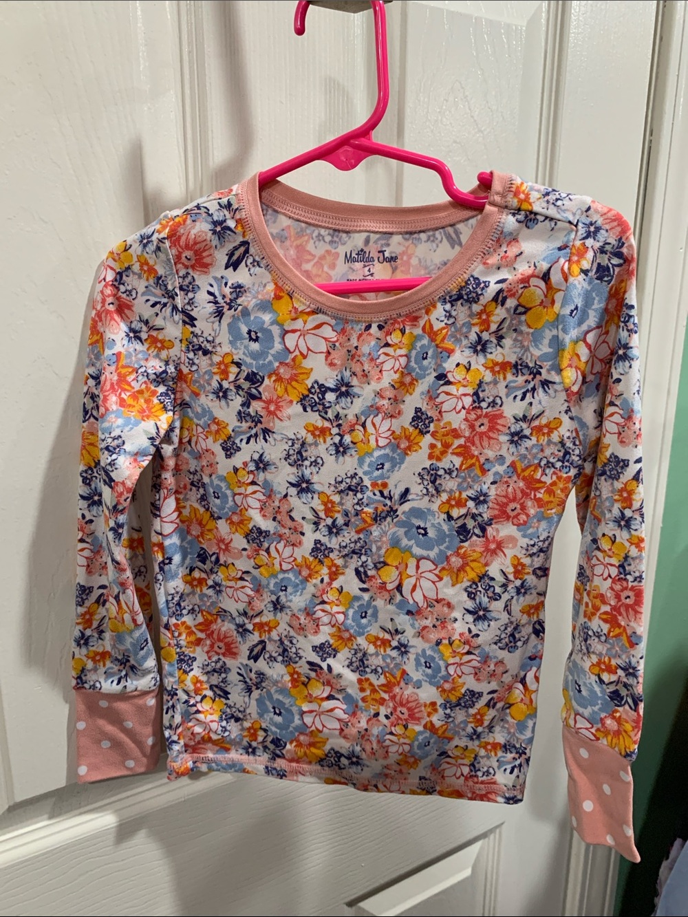Matilda Jane Pink Floral Long-Sleeve Tee with Polka Dot Cuffs